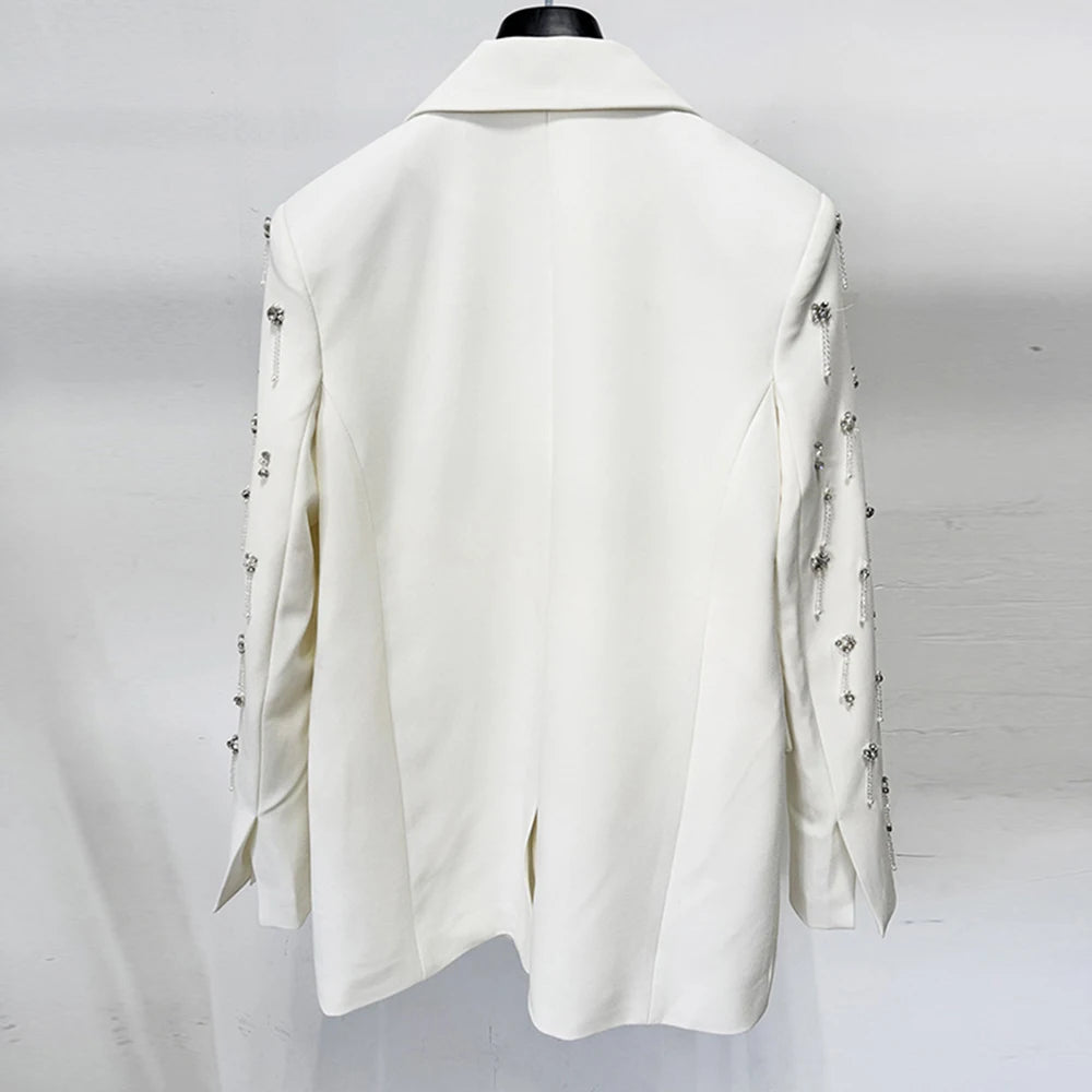 Damen-Blazer locker Perlen Diamanten Verzierung Runway Anzugjacke