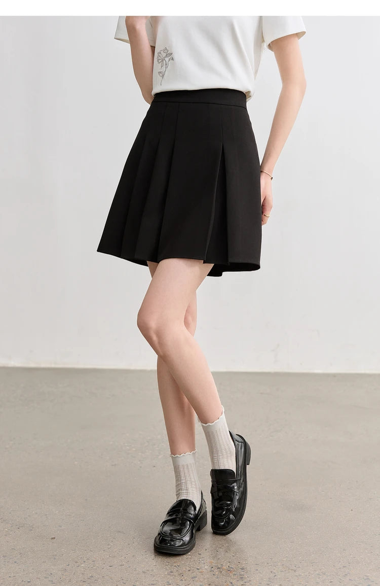 Damen Mini Rock im A-Linie Stil mit asymmetrischem Plissee und hoher Taille