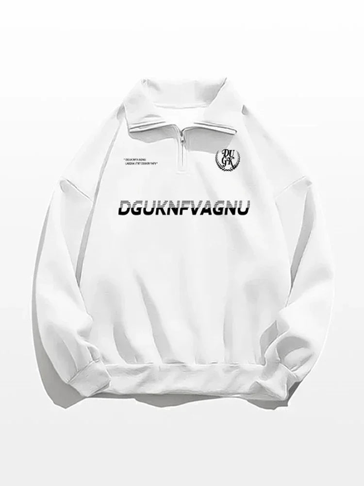 2025, neue Herren-Sweatshirts mit Buchstaben-Aufdruck, halber Reißverschluss, Vintage-Pullover mit Polo-Ausschnitt, Hoodies, Y2K-Streetwear, langärmelig, Sudaredaras