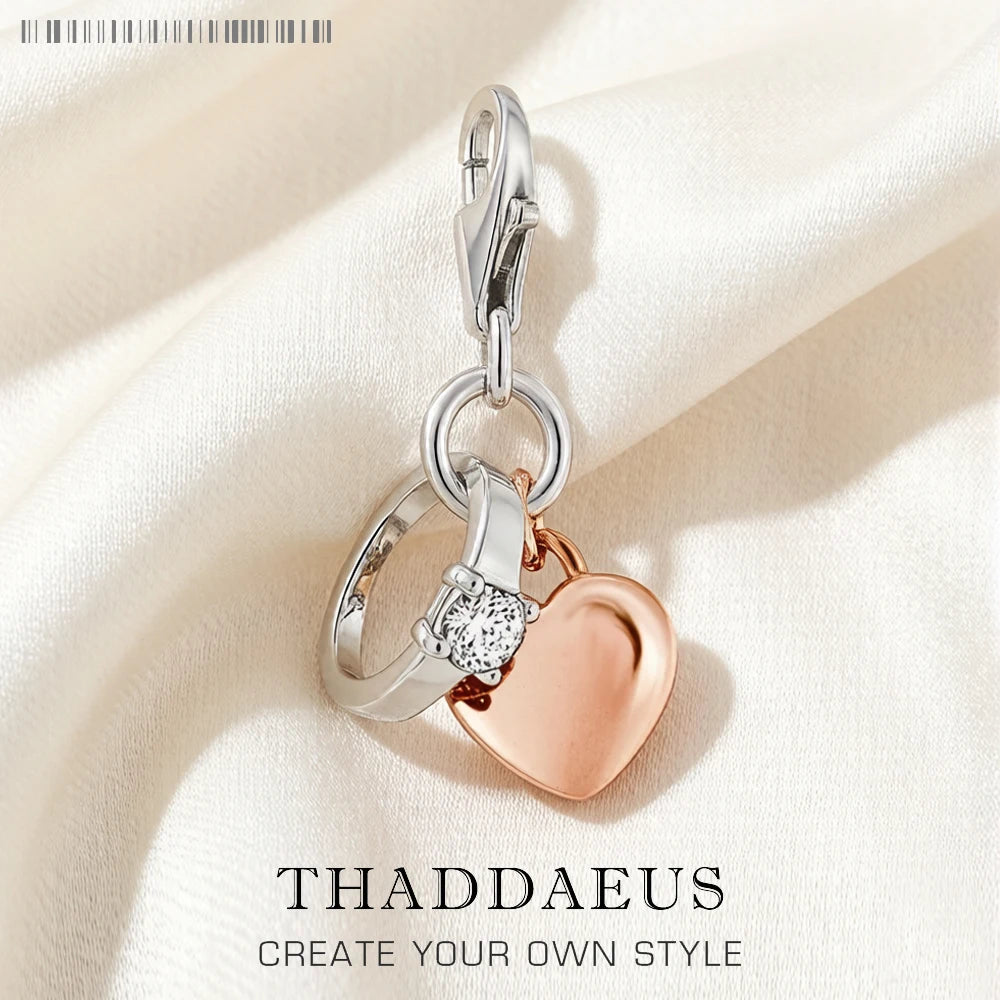 Damen-Charm-Anhänger Herz Ring Roségold romantische Hochzeit aus Sterlingsilber