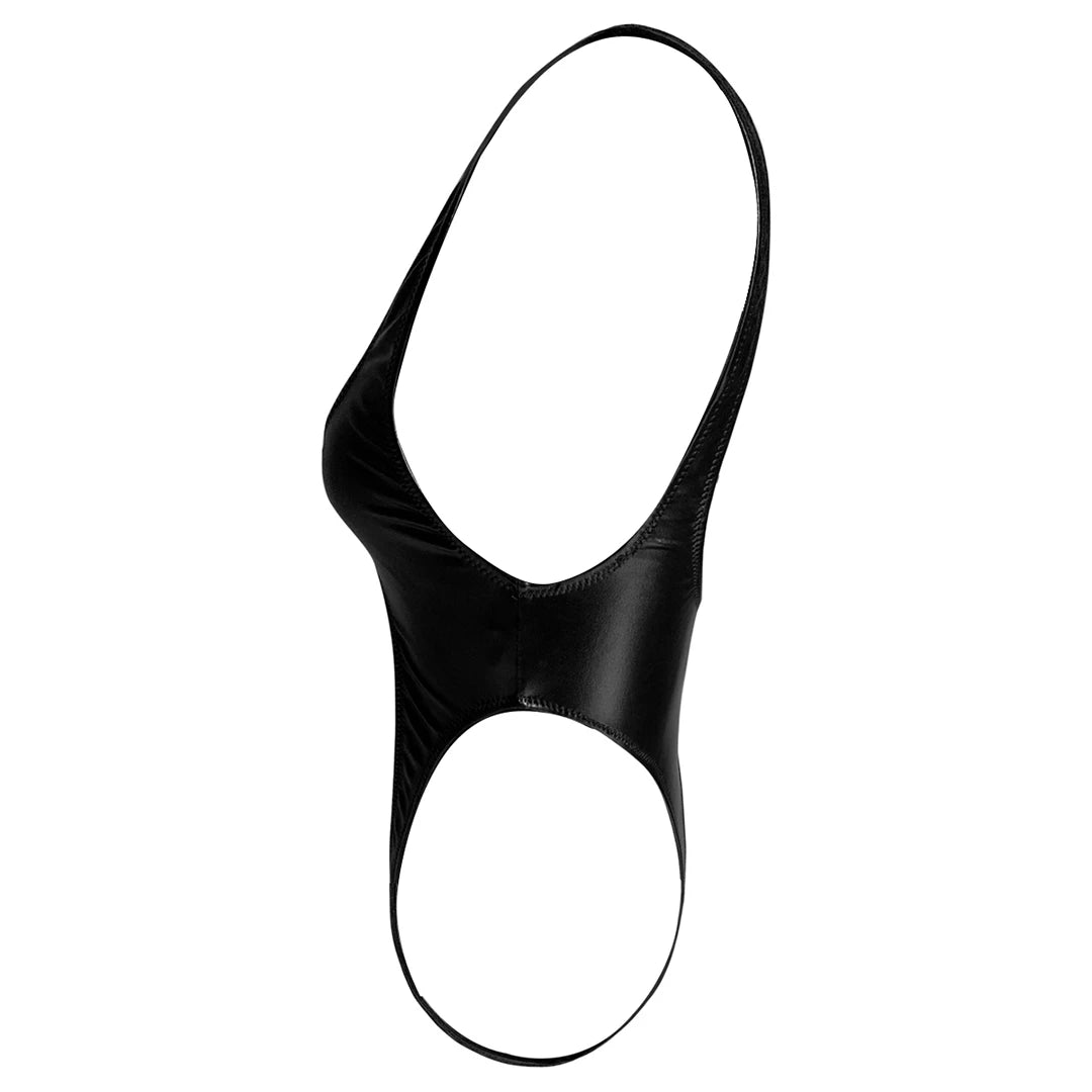 Damen-Badeanzug PU-Kunstleder Micro-Tanga Monokini glänzend