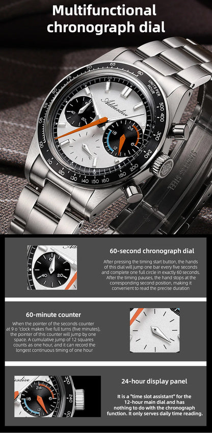 ADDIESDIVE 37mm Men Watch AD2539 BGW9 Super Luminous Chronograph Watch Bubble Mirror Glass 10Bar Waterproof VK63 Quartz Watches