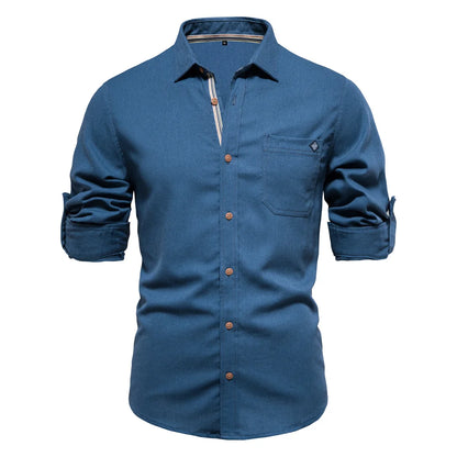 Herren Langarm Shirt aus 100 Prozent Baumwolle mit Einzel Tasche