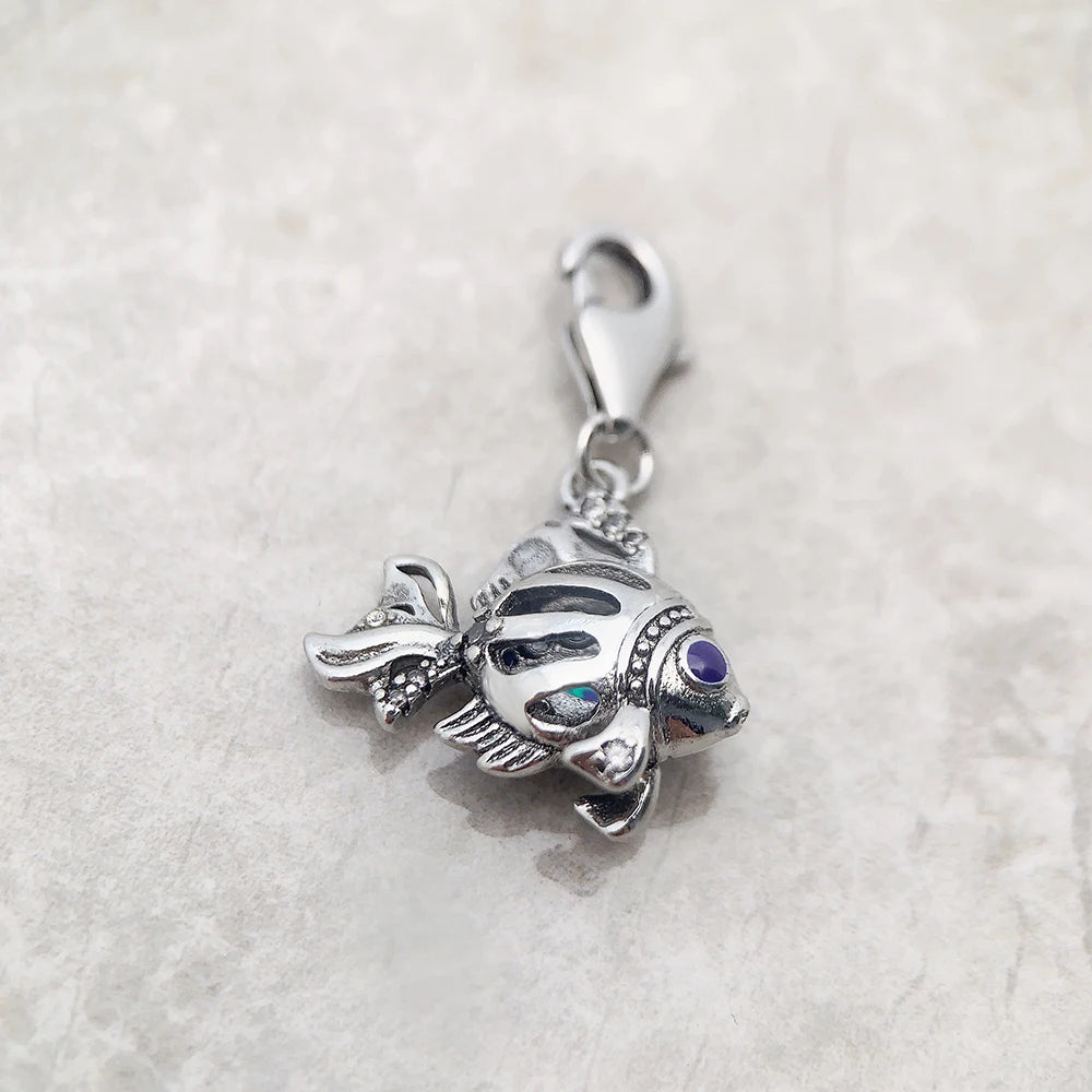 Damen-Charm-Anhänger Fisch blau maritim Glück aus Sterlingsilber
