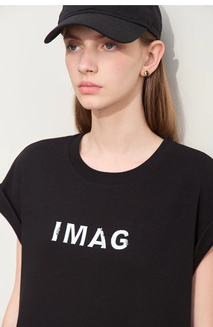 Damen Kleid für Sommer neue lässige O-Ausschnitt Kurzarm Midi gerade Perlen Stickerei Kleid Dame