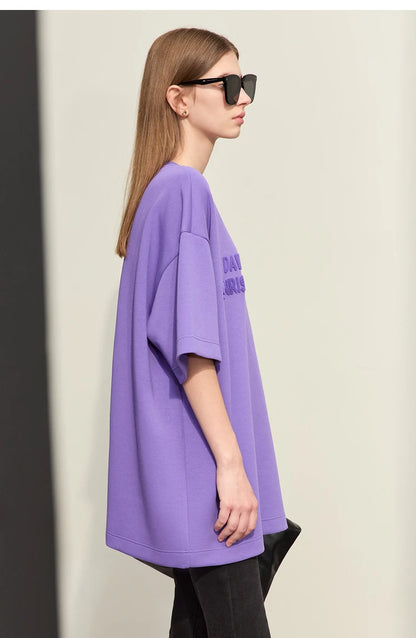 Damen T-Shirts mit Rundhalsausschnitt und losem, lässigem Schnitt mit Stickerei
