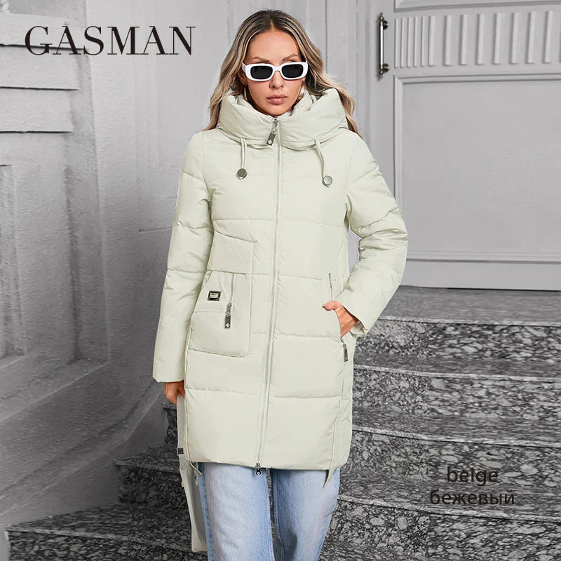 Eleganter Damen-Wintermantel mit Reißverschluss und Fleece-Taschen im klassischen Design