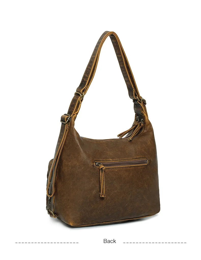 Damen-Schultertasche aus PU Großes Fassungsvermögen mit Innenfächern Vintage-Look Schwarz