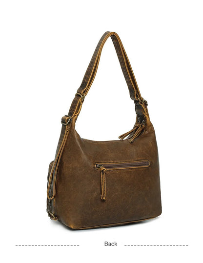 Damen-Umhängetasche Aus PU Mit Top-Griff Und Vintage-Look Schwarz Große Kapazität