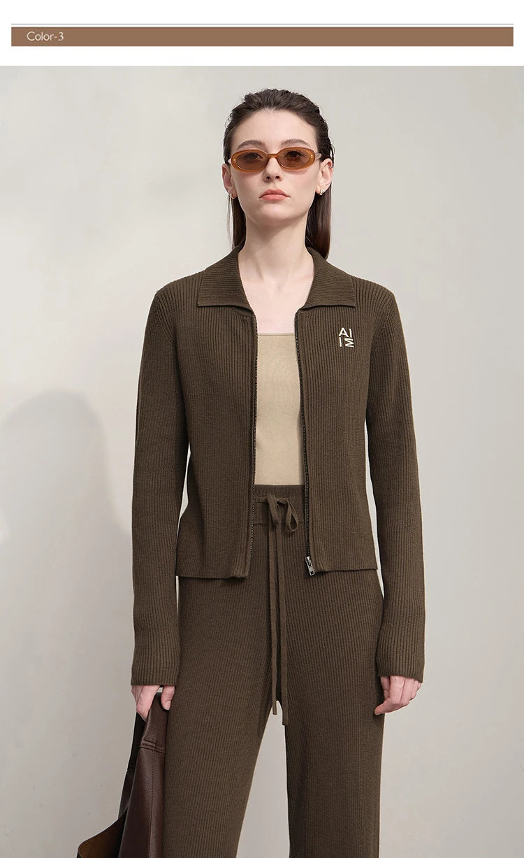 Damen-Strickjacke Buchstaben Slim Reißverschluss Wolle-Mix Herbst-Winter