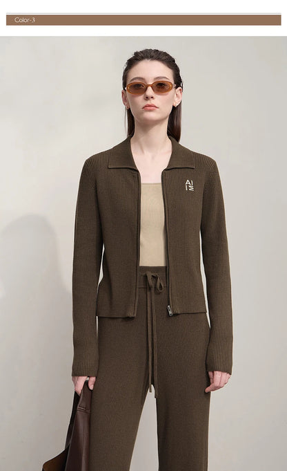 Damen-Strickjacke Buchstaben Slim Reißverschluss Wolle-Mix Herbst-Winter
