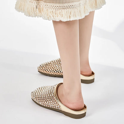 AIYUQI Frauen Geschlossene Zehen Hausschuhe 2025, Anti-slip Diamant Mesh Hausschuhe Für Frauen Große Größe Sommer Weibliche Schuhe