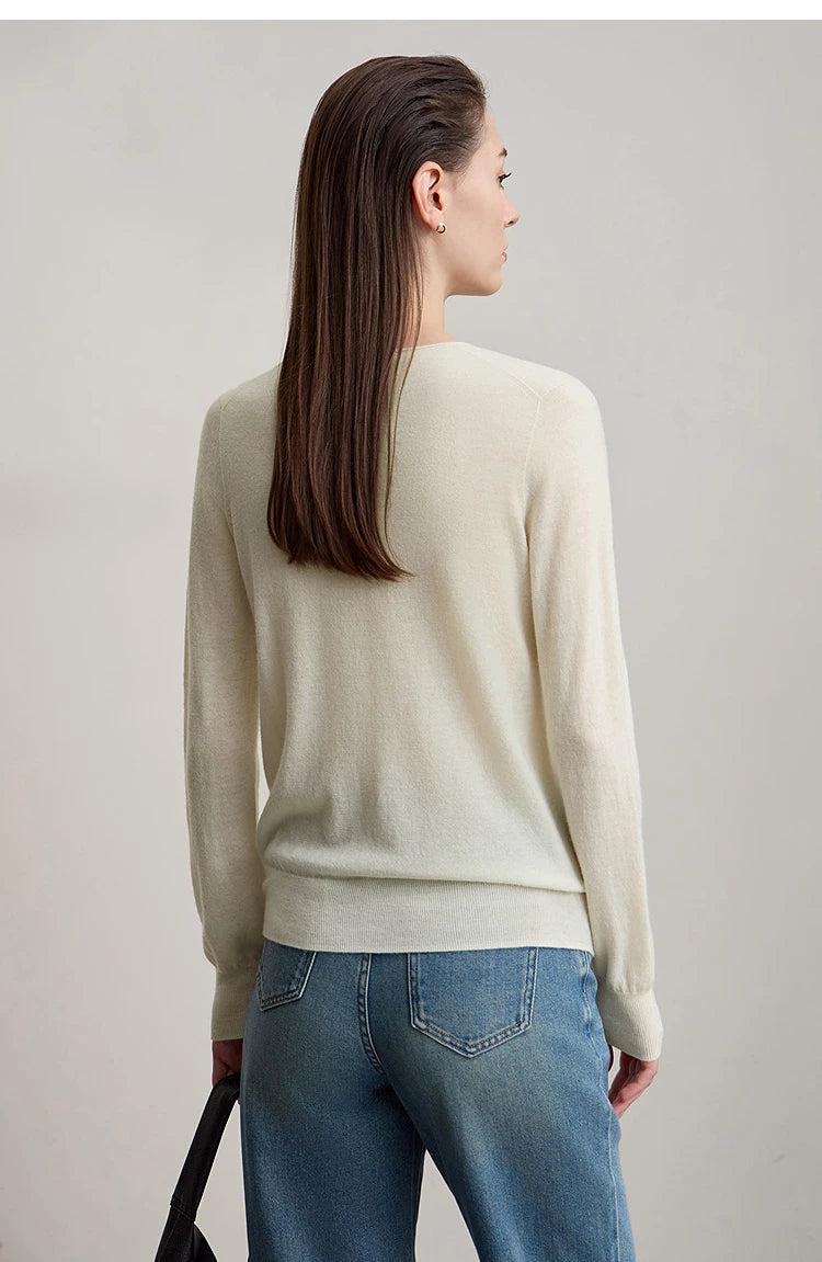 Damen V-Ausschnitt Pullover 100 % Wolle vielseitig Langarm Herbst