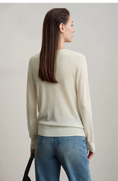 Damen V-Ausschnitt Pullover 100 % Wolle vielseitig Langarm Herbst