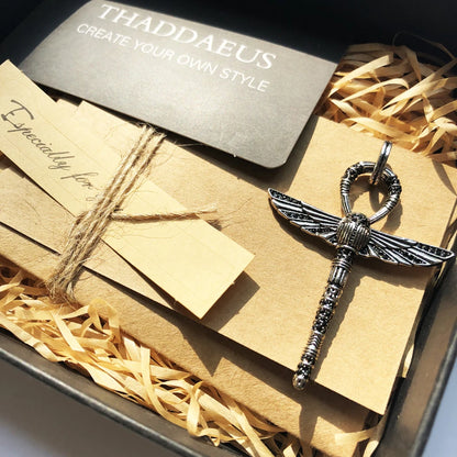 Damen-Halskette Ankh Kreuz Skarabäus ägyptisch aus Sterlingsilber
