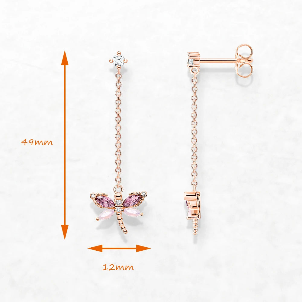 Damen-Ohrtropfen Libelle Rosegold 925 Sterlingsilber