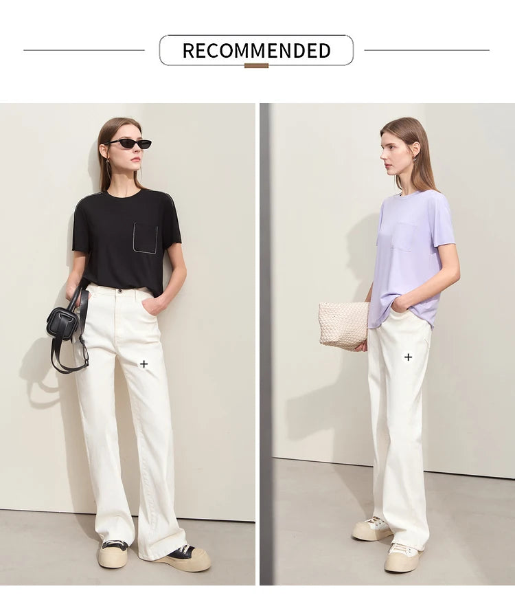 Damen Sommer-T-Shirts im minimalistischen Stil mit O-Ausschnitt und kurzen Ärmeln