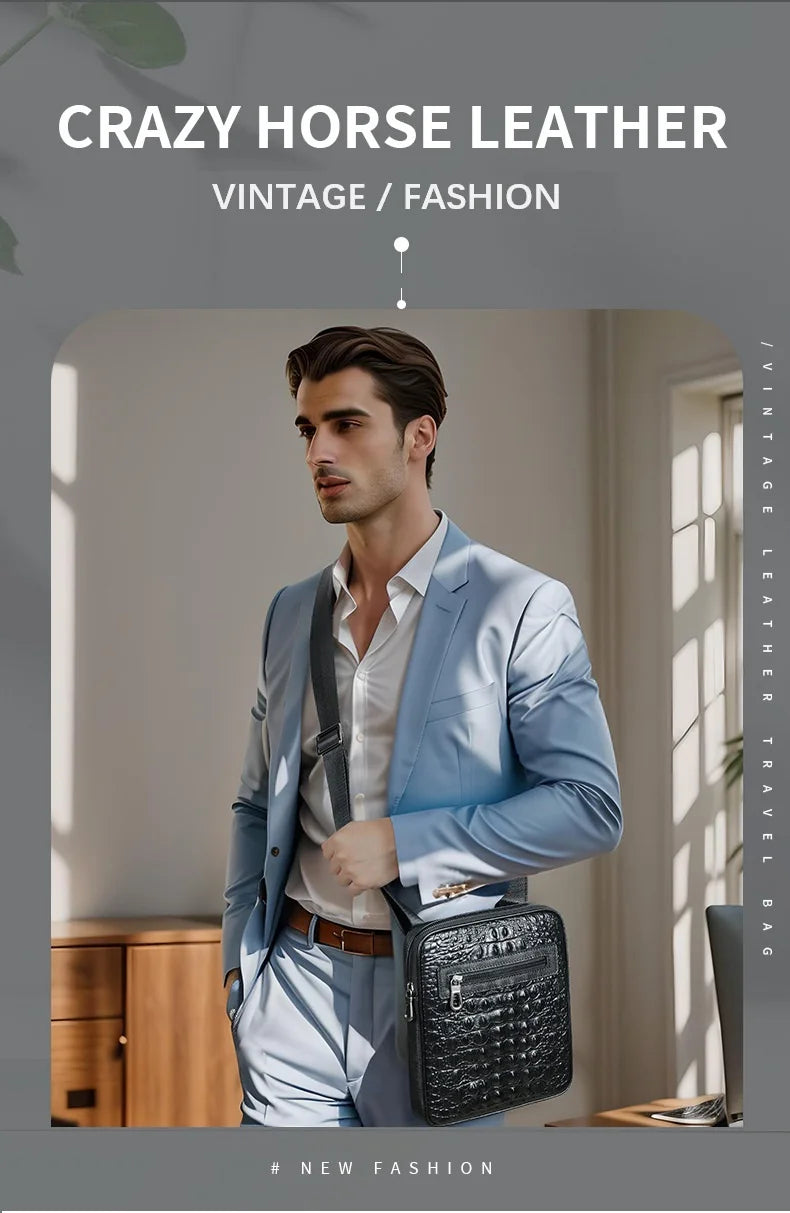 Herren-Umhängetasche aus Leder mit Kroko-Print, Große Crossbody-Tasche fürs Business