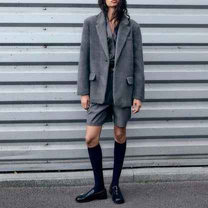 Elegante Damenjacke mit Reverskragen und langen Ärmeln – luxuriöses Patchwork-Design mit Taschen