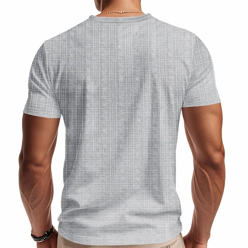 Herren-Casual-Poloshirt mit V-Ausschnitt, Brusttasche und Knopfleiste – vielseitiges, einfarbiges Business-T-Shirt