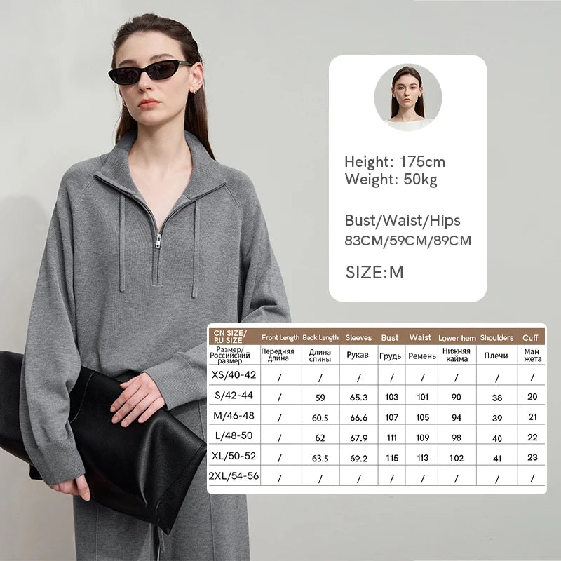 Damen-Rollkragenpullover Reißverschluss weites Bein Set Herbst