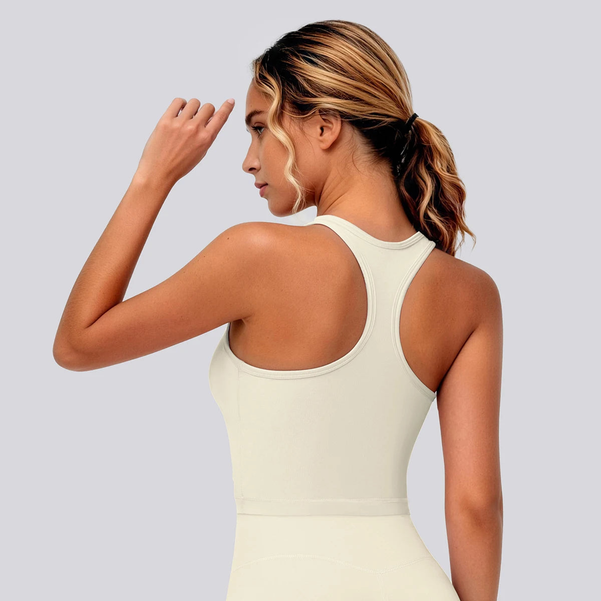 Damen Sport-Laufweste, tailliertes Tanktop, I-förmiger Rücken, helles Offwhite