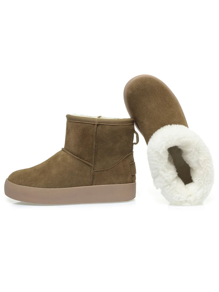 Damen Schnee Stiefel aus echtem Leder mit warmem Wollfutter