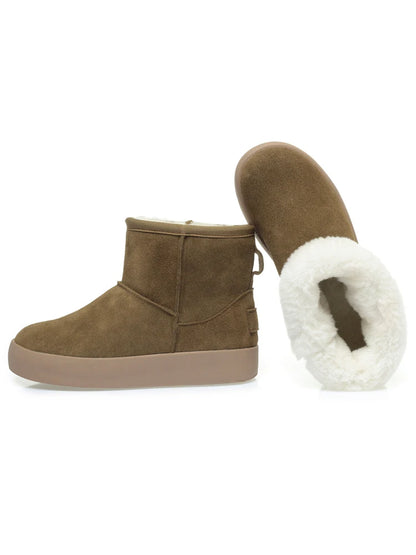 Damen Schnee Stiefel aus echtem Leder mit warmem Wollfutter
