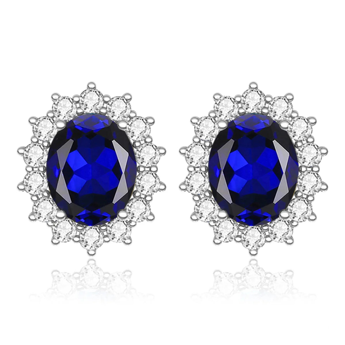 Damen-Ohrstecker Aquamarin Mit Diamanten Aus 925 Sterlingsilber Großes Edelstein-Duo