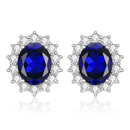 Damen-Ohrstecker Aquamarin Mit Diamanten Aus 925 Sterlingsilber Großes Edelstein-Duo