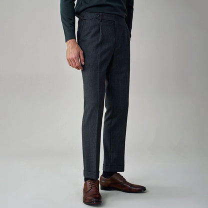 50 % Wolle Herrenanzüge Hosen klein grau kariert Korea Casual Style Frühling Hochzeit Bräutigam tragen Mode Gentleman täglich Luxus Hosen