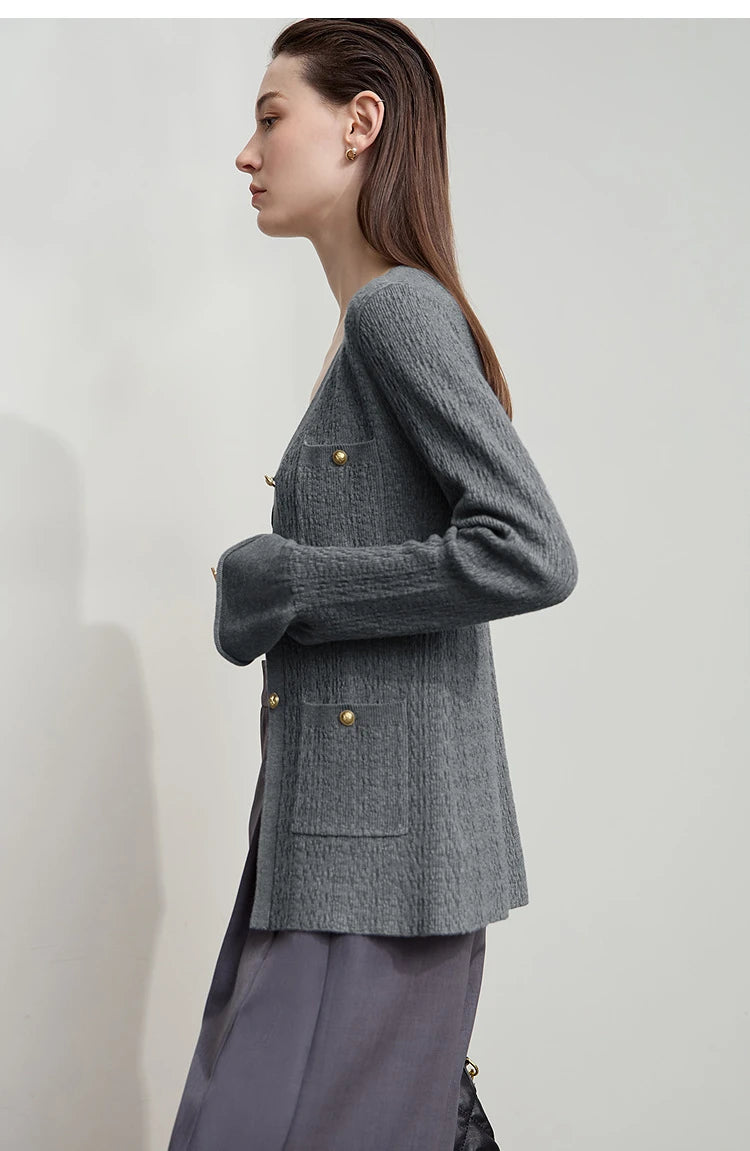 Damen-Strickjacke V-Ausschnitt einfarbig gerade Langarm vielseitig Herbst