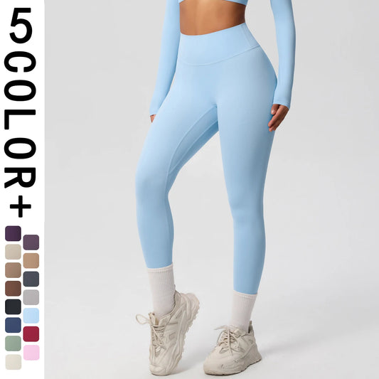 Damen-Yoga-Leggings, hellblau, hohe Taille, blickdichte Passform, Knöchel-Saum