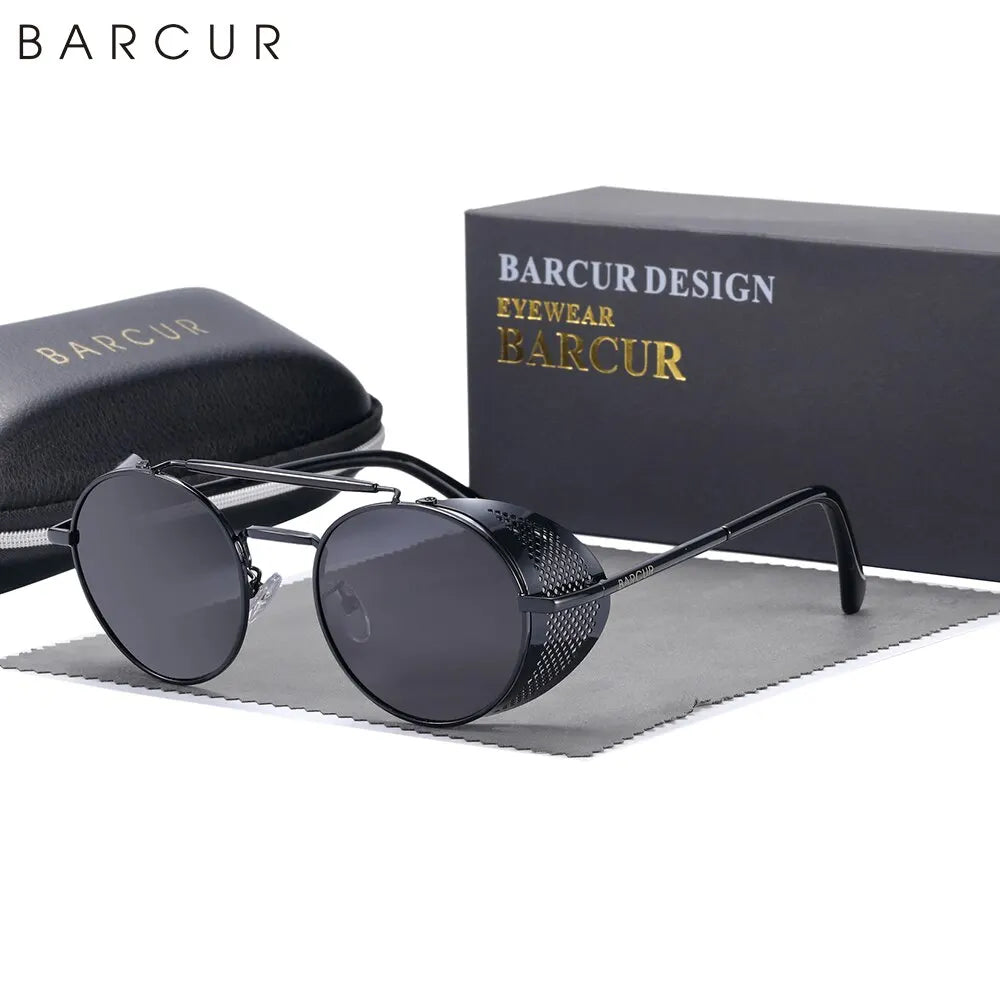 Sonnenbrille Steampunk rund Retro polarisiert Vintage Herren Damen B