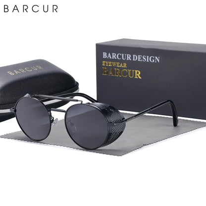 Sonnenbrille Steampunk rund Retro polarisiert Vintage Herren Damen B