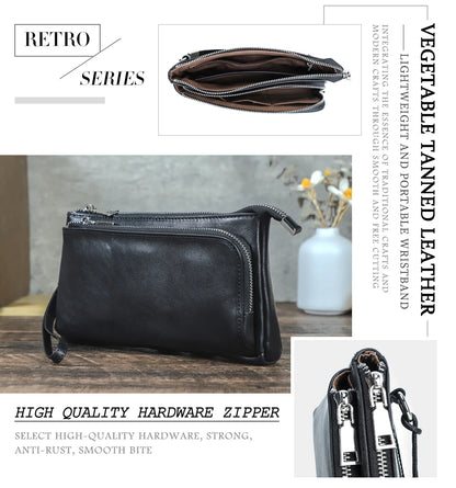 Kontakt's Leder-Clutch in Schwarz mit Reißverschluss und Trageschlaufe