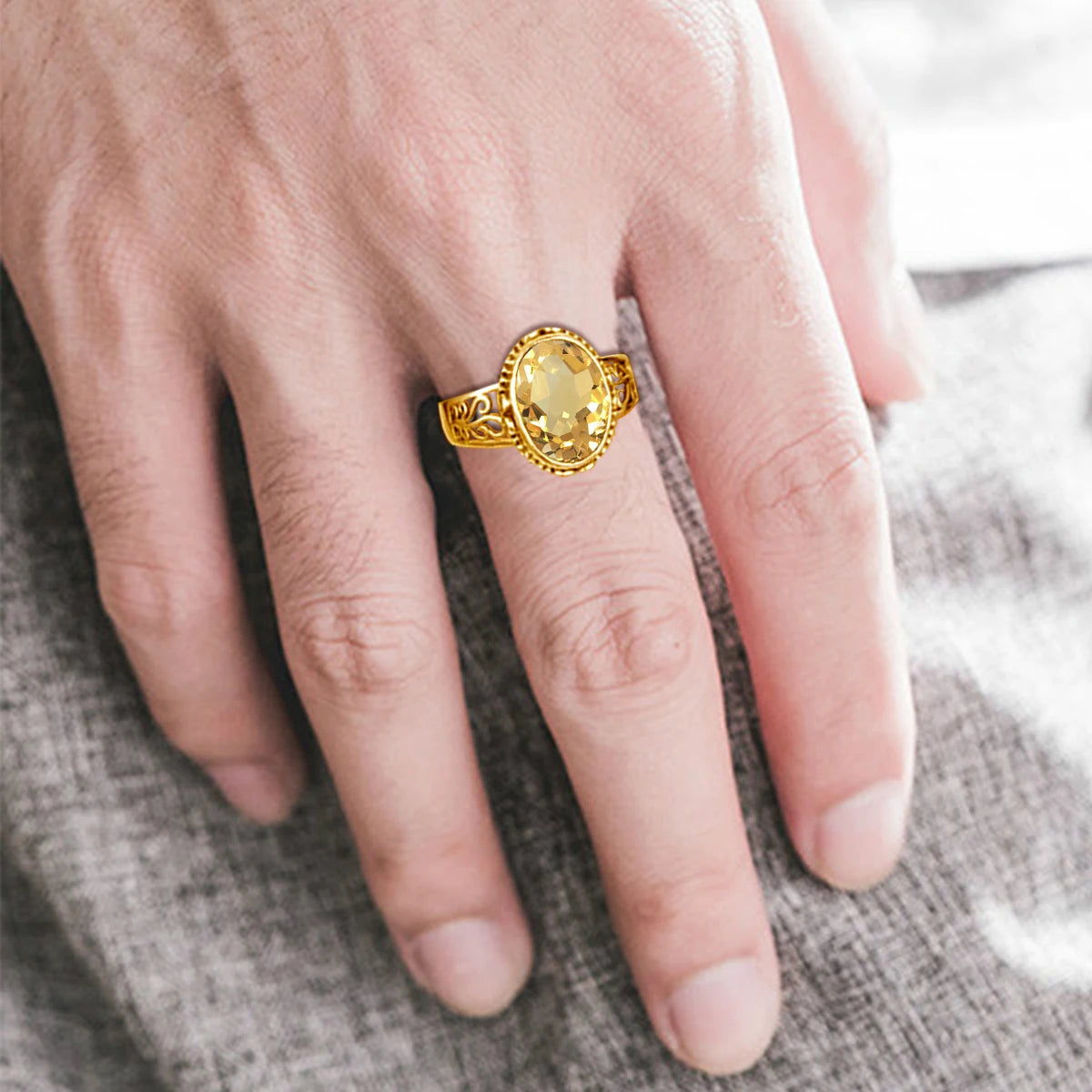 Damen-Ring Mit Citrin Im Ovalschnitt, Art Déco Stil, Geburtsstein Schmuck Aus Silber 925