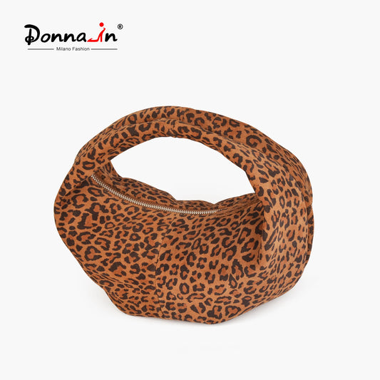 Damen-Handtasche Wildleder Halbmond Leopardenmuster Top-Griff