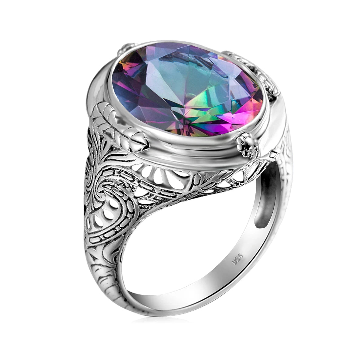 Unisex-Granat-Ring Großer Granatstein 14×18 mm Silber 925 Byzantinisches Design Feines Schmuckstück