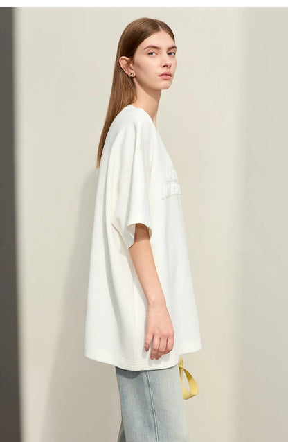 Damen T-Shirts mit Rundhalsausschnitt und losem, lässigem Schnitt mit Stickerei
