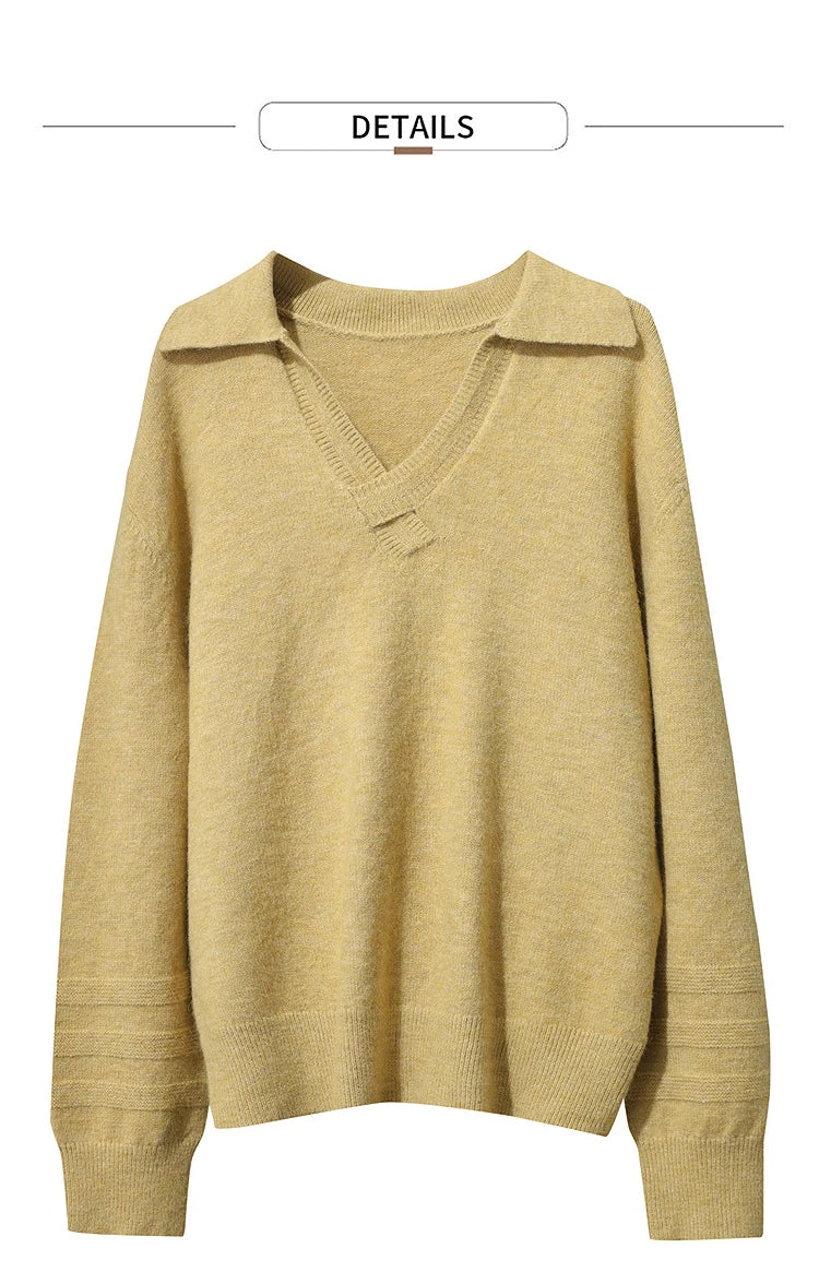 Damen V-Ausschnitt Pullover locker Raglan Wolle-Mix Pendler Herbst