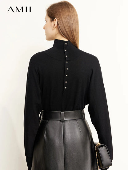 Damen-Rollkragenpullover 100 % Wolle locker Fledermausärmel Herbst
