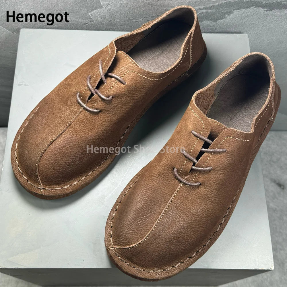 Herren-Lederschuhe, braunes Obermaterial mit Schnürung und breiter Sohle