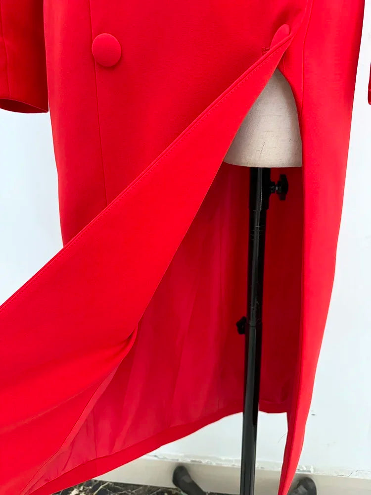 Damen-Trenchcoat lang Stehkragen doppelreihig Woll-Mix Herbst-Winter