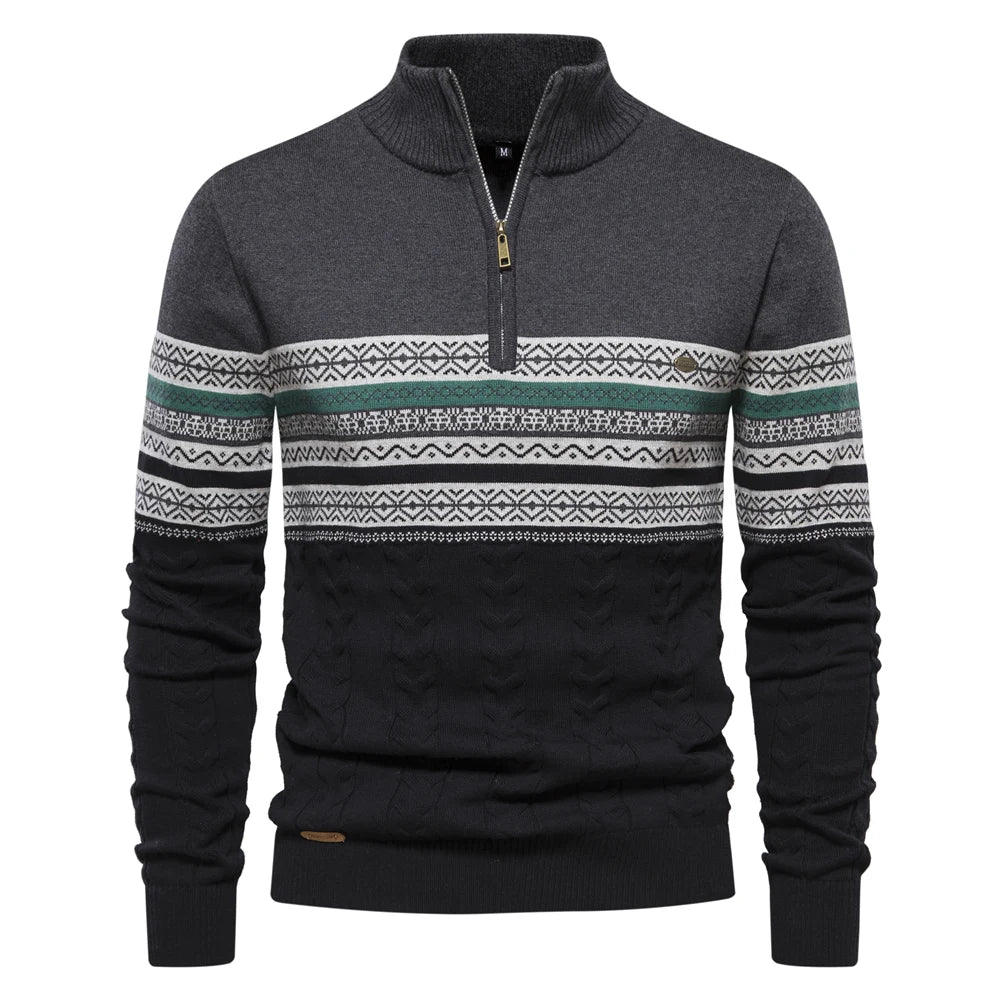Herren Pullover aus hochwertiger Baumwolle mit Viertelreißverschluss und Stehkragen