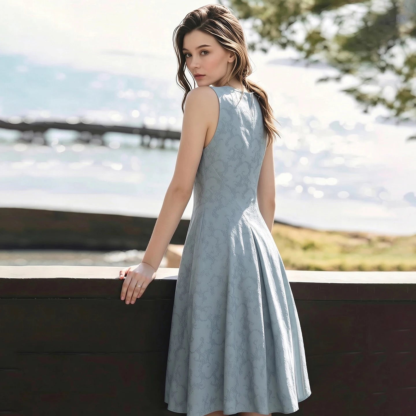 Elegantes Ärmelloses Midikleid Für Damen Mit Taillenoptik