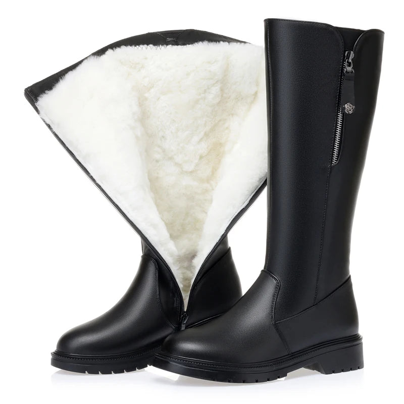 AIYUQI Women Long Boots Genuine Leather 2025 New Fashion Winter Warm Women's High Boots Large Size Non-Slip Women's Snow Boots