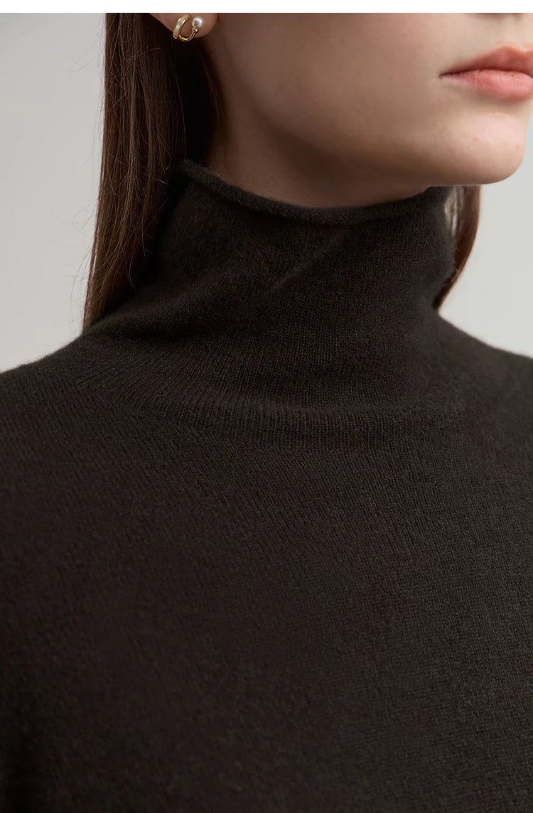 Damen-Rollkragenpullover Wolle-Kaschmir locker einfarbig Herbst