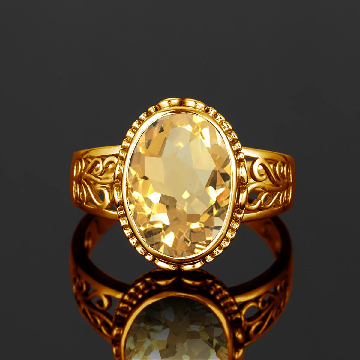 Damen-Ring Mit Citrin Im Ovalschnitt, Art Déco Stil, Geburtsstein Schmuck Aus Silber 925