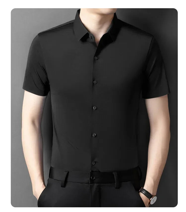 Herren-Hemd mit Vier-Wege-Stretch, Farbblock-Diamantmuster und Knopfleiste – ideal für Business-Casual und formelle Anlässe.